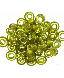 Rondel cristal indio verde transparente 7x4mm paso 2mm, precio por 50 unidades