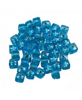 Cuenta cristal indio cuadradas azul claro transparente 6x6mm, precio por 25 unidades