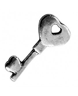 Colgante llave con corazones 22x10mm paso 2mm, Zamak baño de plata