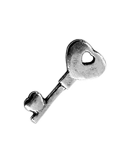 Colgante llave con corazones 22x10mm paso 2mm, Zamak baño de plata