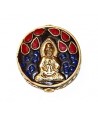 Cuenta  Tibetana bronce, lapislázuli y coral  30x30x7mm paso 2mm