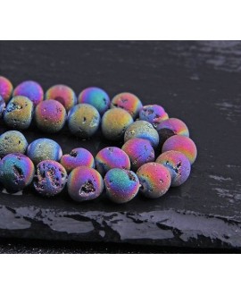 Cuentas ágata natural drusy Geode  Rainbow, 8mm paso 1mm precio por ristra 40 cm