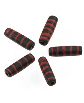 Cuentas de hueso negro/rojo safari hechas a mano 24x8mm paso 3mm , precio por 5 unidades