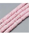 Cuentas redondas planas de conchas agua dulce teñido color rosa, 5~7x1~3mm, paso 1mm, precio por ristra de 65cm