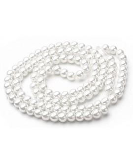 Perlas de cristal, blancas 8 mm paso 1 mm, ristra de 105pcs aprox