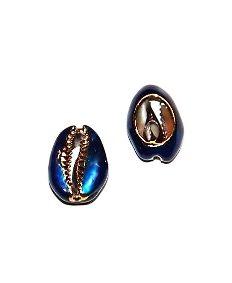 Conchas cauri para customizar electro-chapadas  azul/oro 23/25x16/18mm, precio por unidad