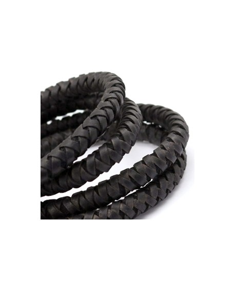Cordón de cuero  6mm trenzado redondo, negro vintage calidad superior, precio por metro