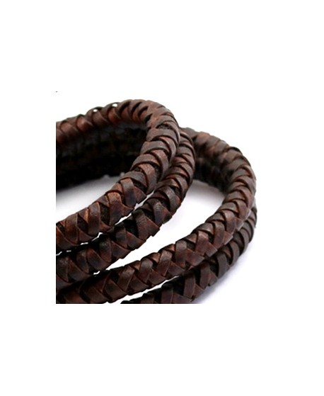 Cordón de cuero  8mm trenzado redondo, marrón auburn vintage, calidad superior, precio por metro