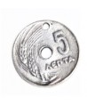 Colgante moneda 5 céntimos, 18mm, zamak baño de plata