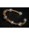 Pulsera cobre baño de oro con perlas de biwa, ajustable
