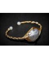 Pulsera cobre baño de oro con perlas de biwa, ajustable