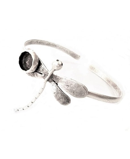 Pulsera libélula, cabujón de 10mm, latón baño de plata