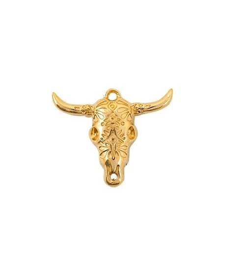 Colgante cabeza de bufalo 39x32mm paso 2,4mm,  zamak baño de oro