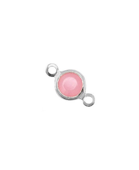Entre-pieza con cristal Ópalo rosa 13x7mm, paso 1,8mm, zamak baño de plata