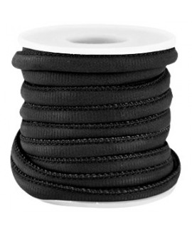 Cordón de cuero negro PU (imitación) con costura 6x4mm, precio por metro
