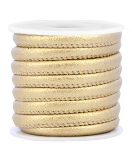 Cordón de cuero Champagne gold metallic PU (imitación) con costura 6x4mm, precio por metro