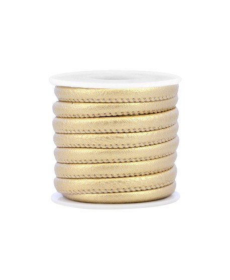 Cordón de cuero Champagne gold metallic PU (imitación) con costura 6x4mm, precio por metro