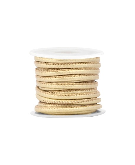 Cordón de cuero Champagne gold metallic PU (imitación) con costura 4x3mm, precio por metro