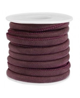 Cordón de cuero rojo vino blackberry PU (imitación) con costura 6x4mm, precio por metro