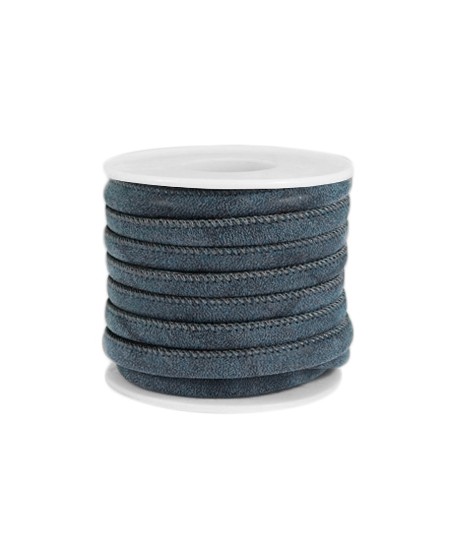 Cordón de cuero azul/gris oscuro PU (imitación) con costura 6x4mm, precio por metro