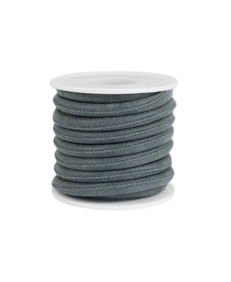Cordón de cuero azul/gris PU (imitación) con costura 6x4mm, precio por metro