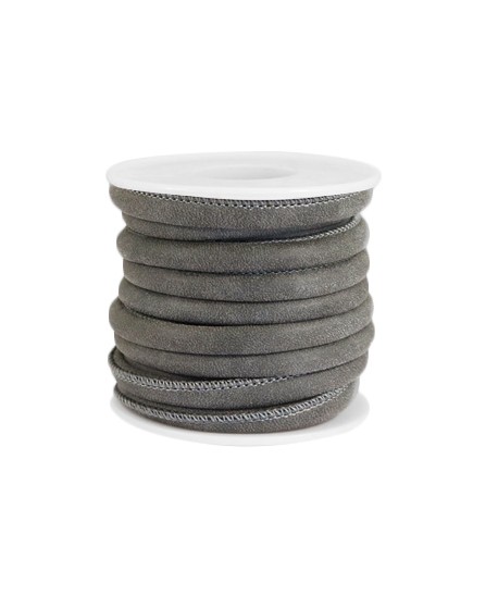 Cordón de cuero gris granito PU (imitación) con costura 6x4mm, precio por metro