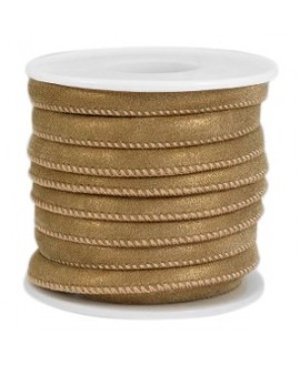Cordón de cuero 	marrón-oro viejo metálico PU (imitación) con costura 6x4mm, precio por metro