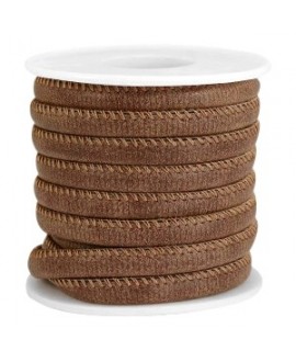 Cordón de cuero marrón rich PU (imitación) con costura 6x4mm, precio por metro