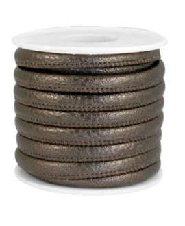 Cordón de cuero marrón oscuro metálico PU (imitación) con costura 6x4mm, precio por metro