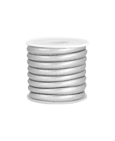 Cordón de cuero plata metálico PU (imitación) con costura 6x4mm, precio por metro