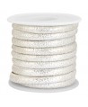 Cordón de cuero lagarto plata metálico PU (imitación) con costura 6x4mm, precio por metro