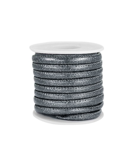 Cordón de cuero gris azulado oscuro metálico PU (imitación) con costura 6x4mm, precio por metro