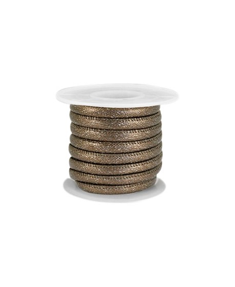 Cordón de cuero SPARKLE marrón bronce oscuro metálico PU (imitación) con costura 4x3mm, precio por metro
