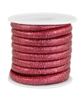 Cordón de cuero SPARKLE rojo Cabernet metálico PU (imitación) con costura 6x4mm, precio por metro