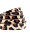 Cordón de cuero plano 10mm PU (imitación) estampado leopardo beige, precio por metro