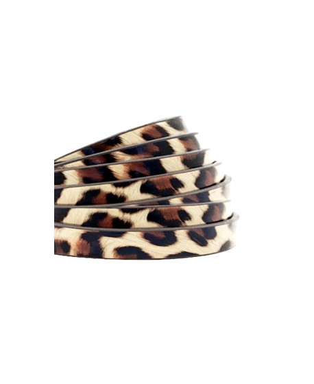 Cordón de cuero plano 5mm PU (imitación) estampado leopardo beige, precio por metro