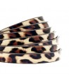 Cordón de cuero plano 5mm PU (imitación) estampado leopardo beige, precio por metro