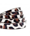 Cordón de cuero plano 10mm PU (imitación) estampado leopardo blanco-marrón , precio por metro
