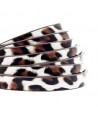 Cordón de cuero plano 5mm PU (imitación) estampado leopardo blanco-marrón , precio por metro