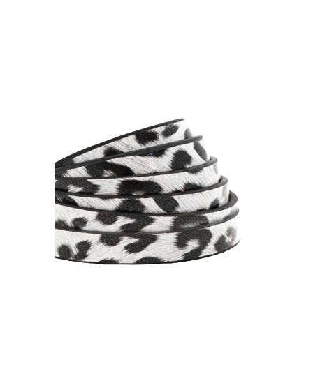 Cordón de cuero plano 5mm PU (imitación) estampado leopardo blanco , precio por metro