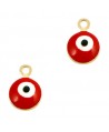 Colgante ojo turco/nazar dorado-rojo 9x6mm paso 1,5mm, LATÓN baño de oro