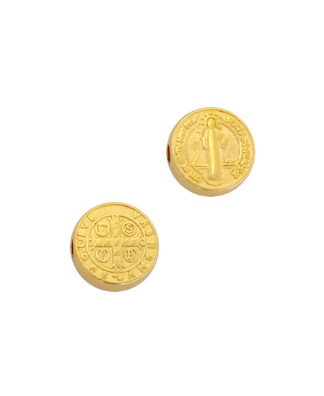 Entre-pieza medalla de San Benedicto 9mm paso 2mm, zamak baño de oro