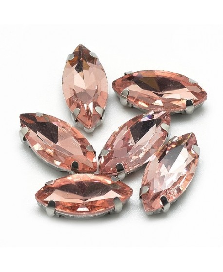 Diamante de imitación Navette para coser 10x5x4mm, rosa vintage, precio por 5 unidades