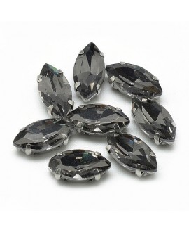 Diamante de imitación Navette para coser 10x5x4mm, black diamond, precio por 5 unidades