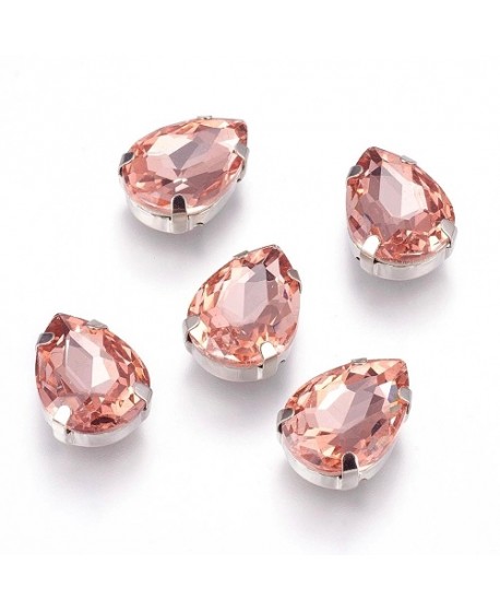 Diamante de imitación Navette para coser 13x18x7mm, light rose, precio por 3 unidades