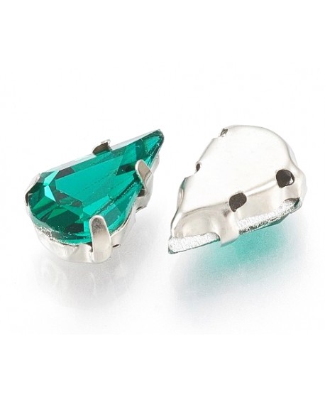 Diamante de imitación gota para coser 13x8x7mm, verde mar, precio por 5 unidades