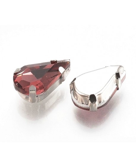 Diamante de imitación gota para coser 13x8x7mm, burgundy, precio por 5 unidades