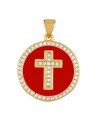 Colgante medalla cruz 20mm esmalte/circonita de cobre con baño de oro