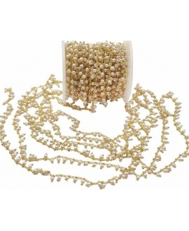 Cadena de latón con perlas, oro galvanizado de 18 kilates, precio por metro