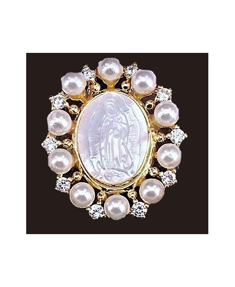 Colgante virgen Maria/nácar, cristal checo y perlas de latón baño de oro 28x25mm, paso 3mm UNIDAD